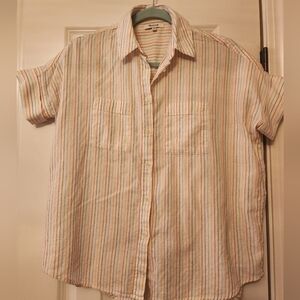 Madewell Oversized Striped Button Down Short Sleeve Top Size XXS
